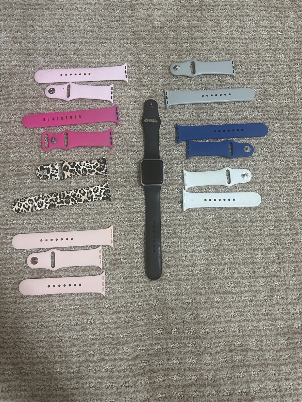 Black Smartwatch with Multiple Interchangeable Bands - Pink, Blue, Leopard